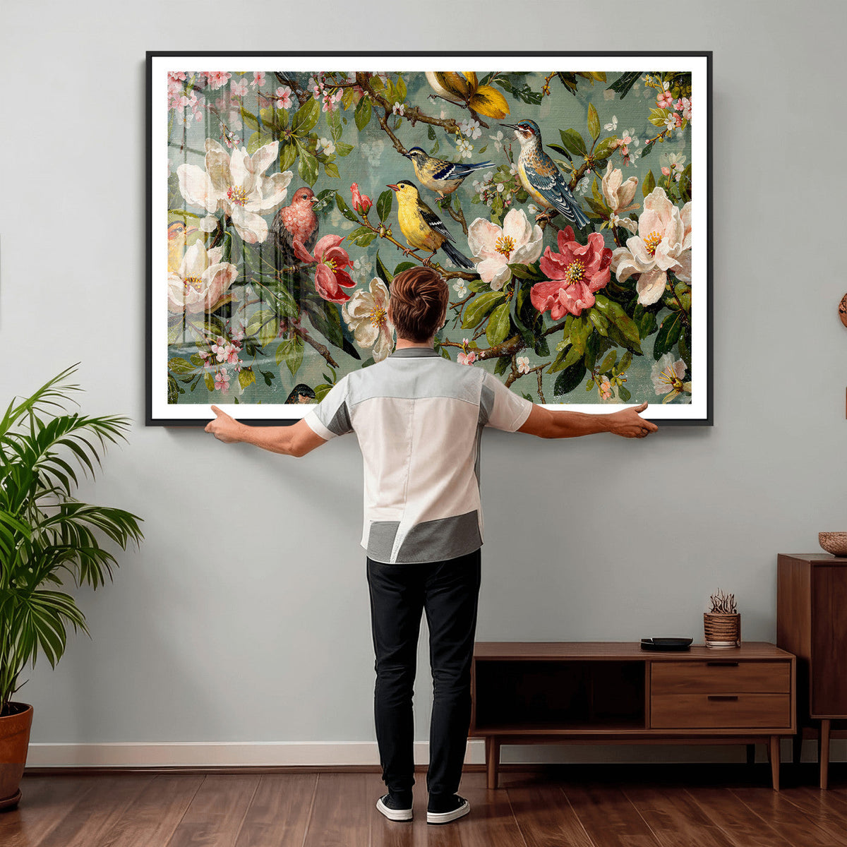 Vintage Birds and Flowers Wide Wall Art: Extra Large