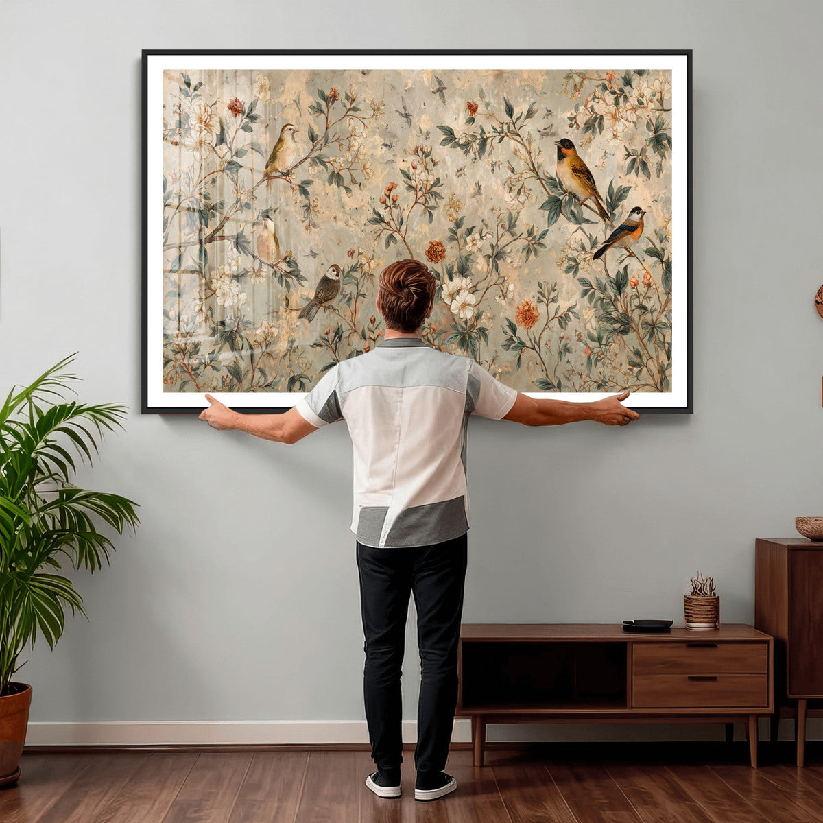 Vintage Birds and Flowers Wall Art Canvas Print, Botanical
