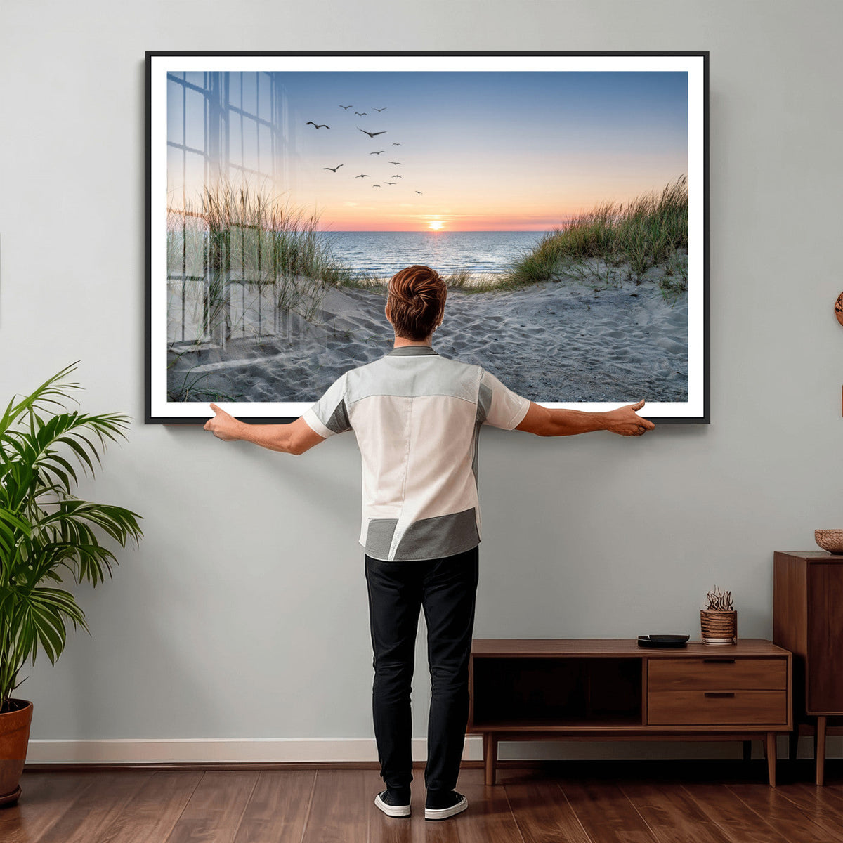 Sandy Dune Path Sunset Canvas Wall Art — Seagulls Beach