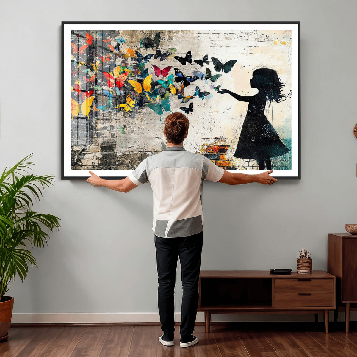 Banksy Butterfly Girl Wall Art Canvas Print, Framed Street