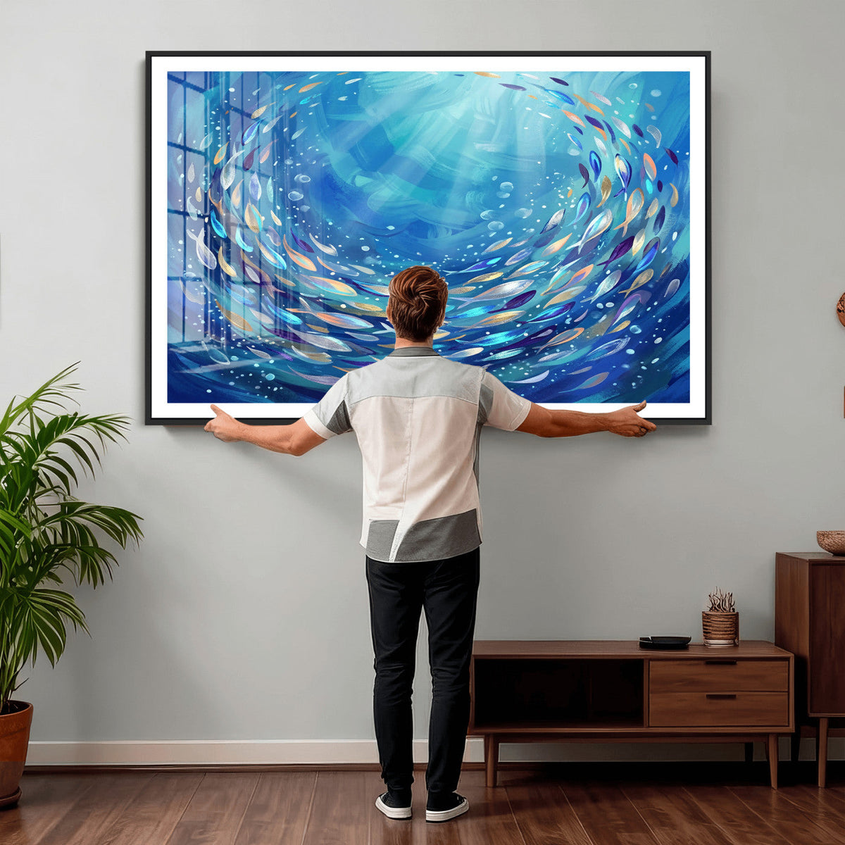 School of Fish Canvas Print | Blue Ocean Underwater Wall Art