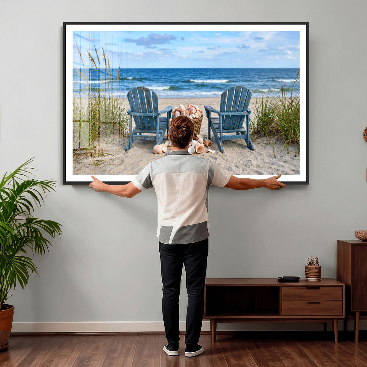 Large Beach Canvas Wall Art Coastal Adirondack Chairs Ocean