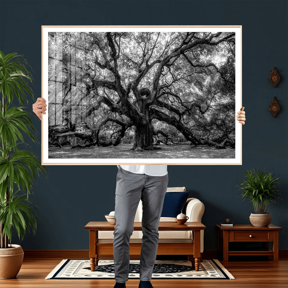 Black and White Old Angel Oak Tree Wall Art Canvas Print
