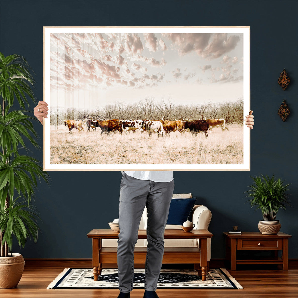 Longhorn Cattle Wall Art Canvas Print – Framed Texas Ranch