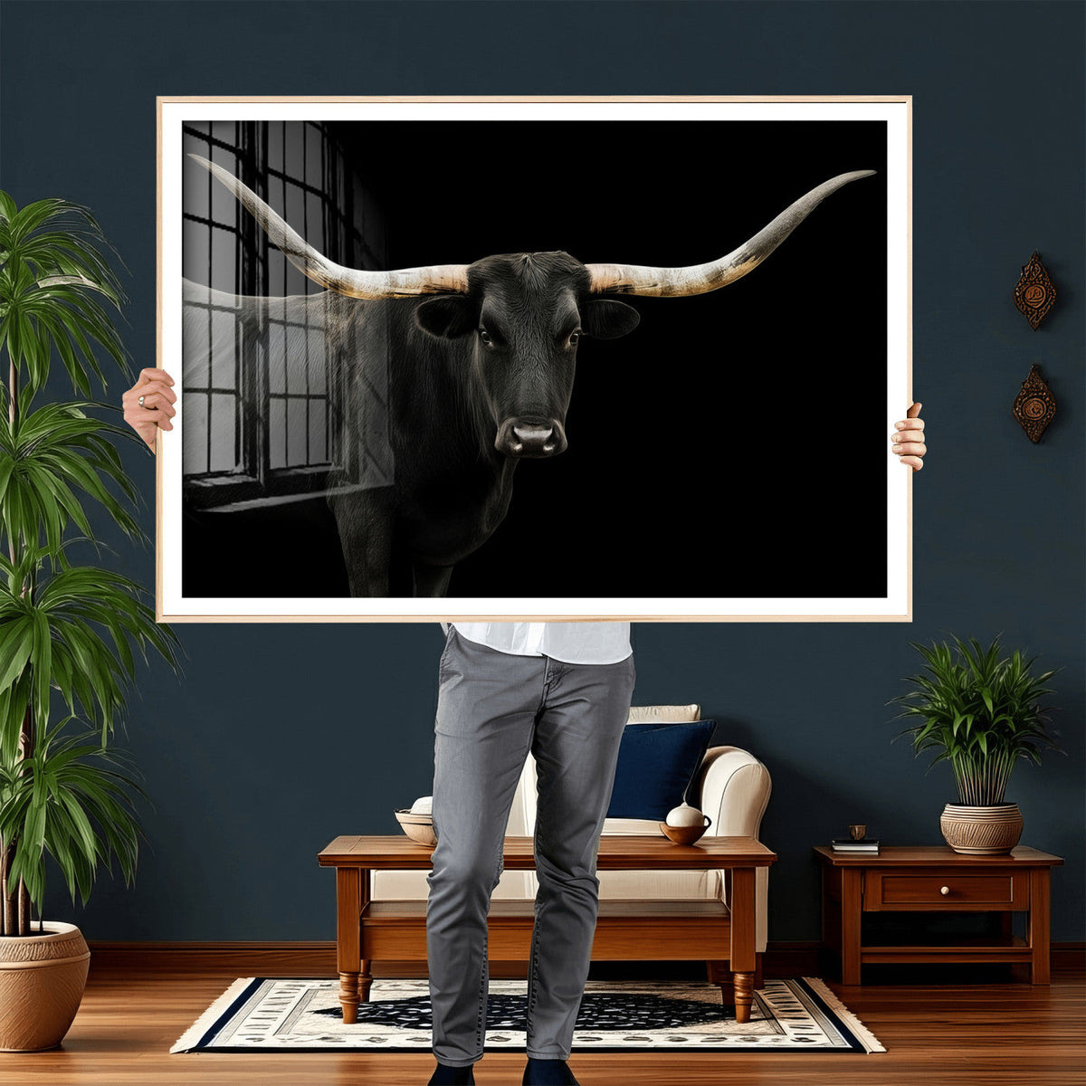 Longhorn Cattle Wall Art Canvas Print – Framed Texas Ranch