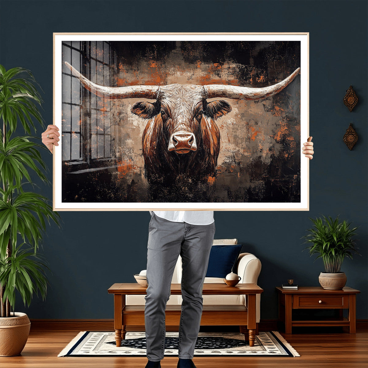 Abstract Longhorn Wall Art Canvas Print – Vintage Western