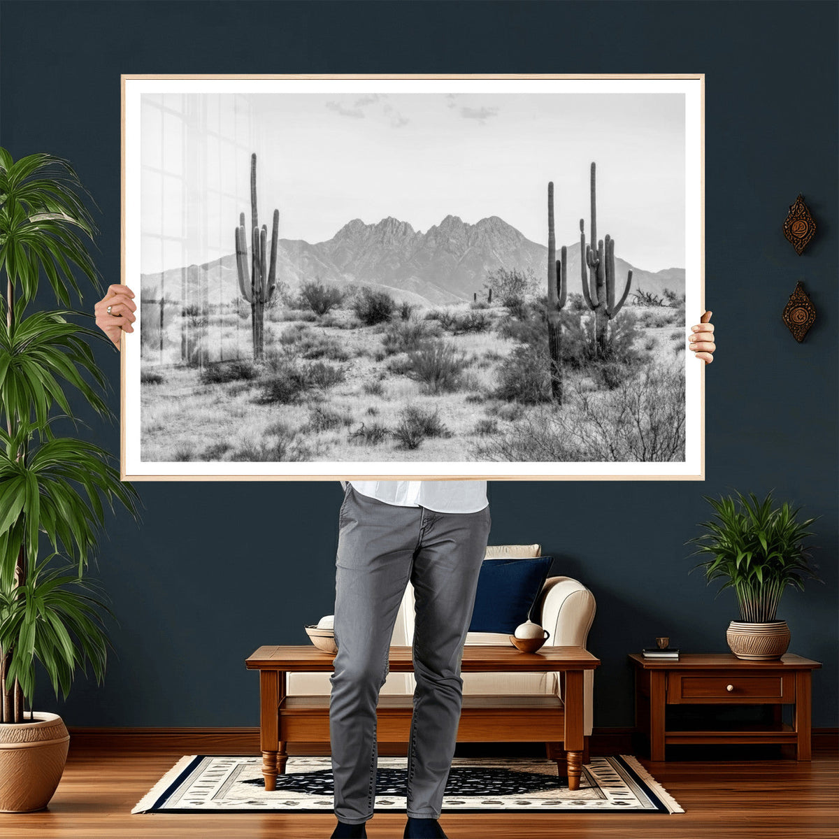 Black White Arizona Desert Canvas Wall Art Cactus Farmhouse