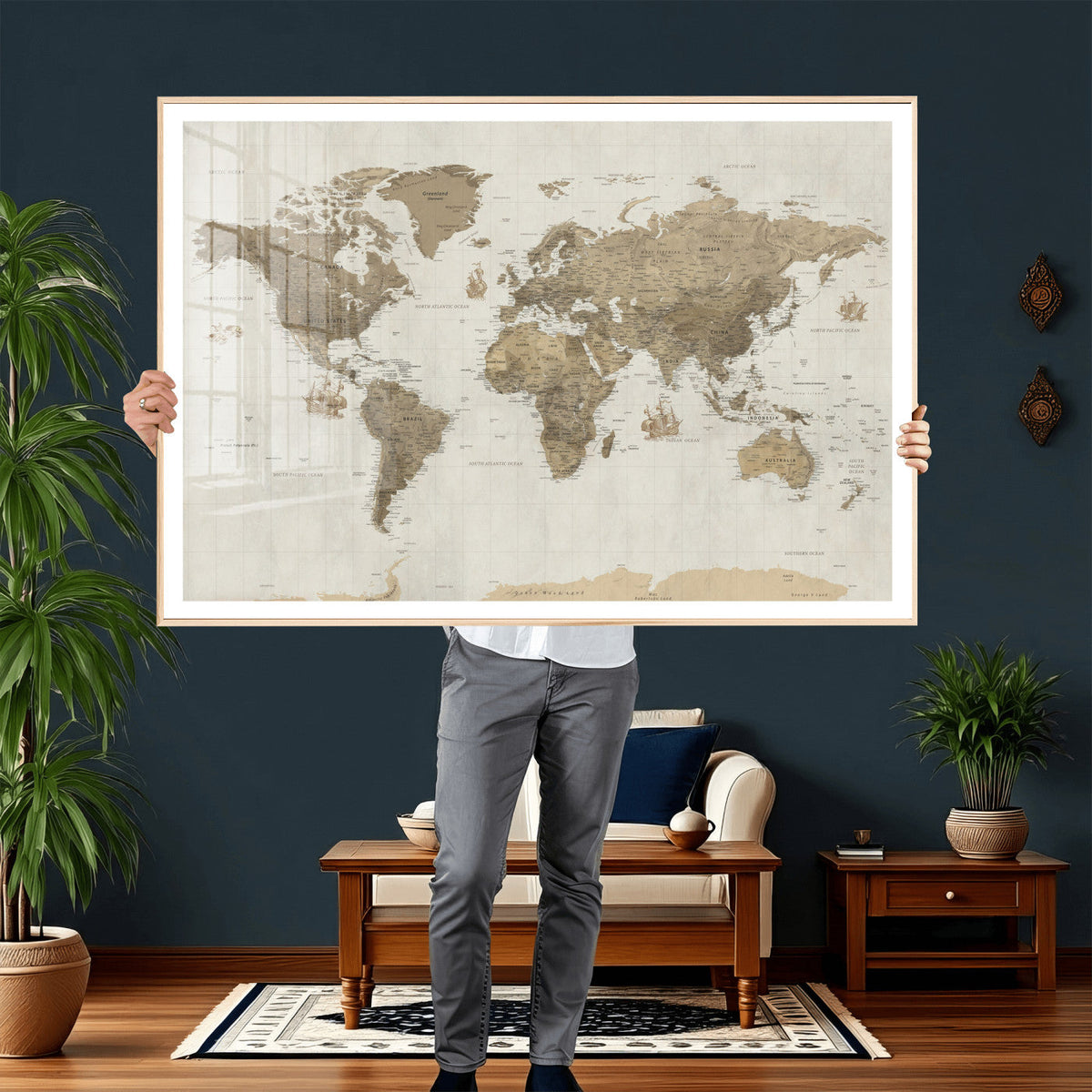 Detailed World Map Wall Art Canvas Print