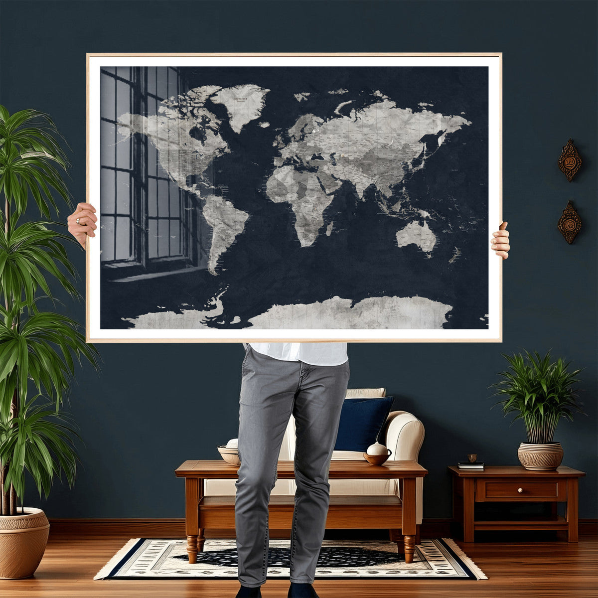 Colorful Watercolor World Map Canvas Print – Vibrant Framed