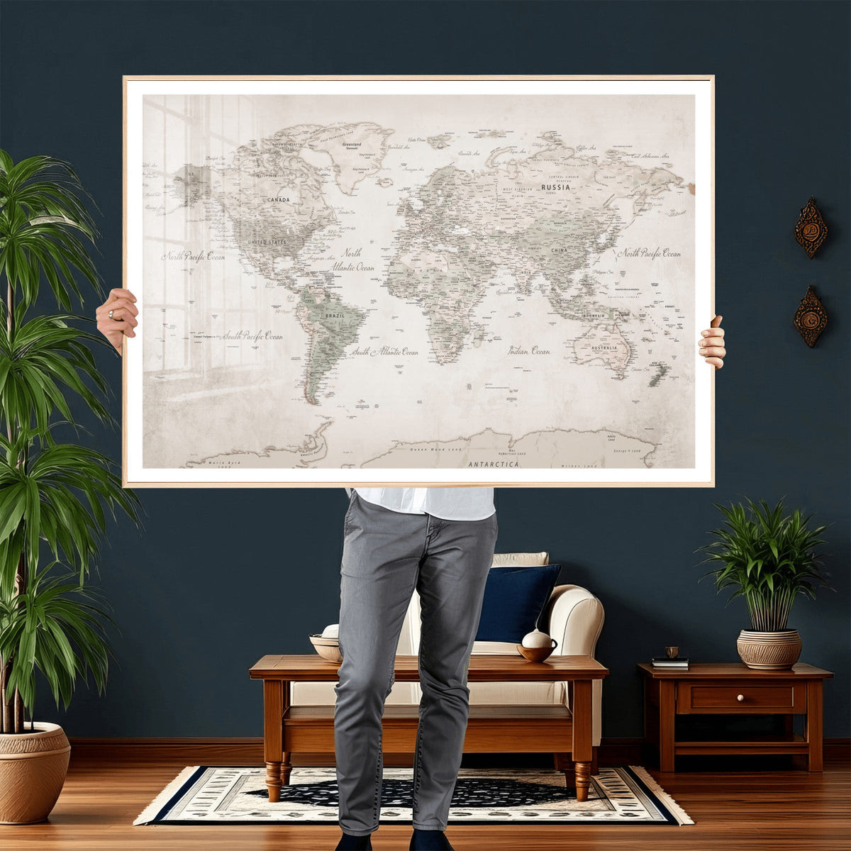 Antique Style World Map Canvas Print - Vintage Detailed