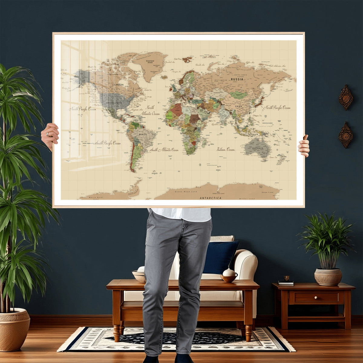 Extra Large World Map Canvas Print – Detailed Map of the