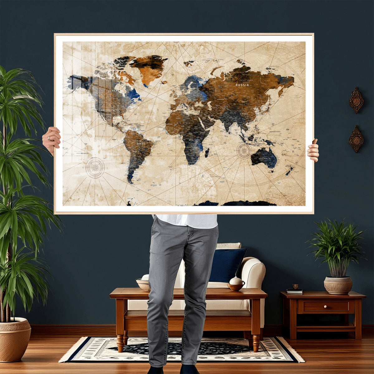 World Map Canvas Print – Framed Travel Map Wall Art for