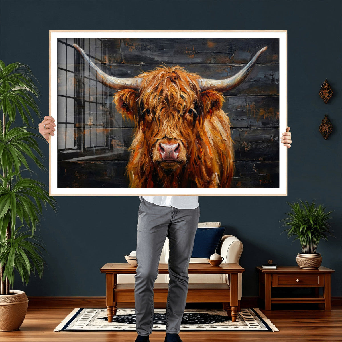 Highland Cow Wall Art Canvas Print, Rustic Farm Animal