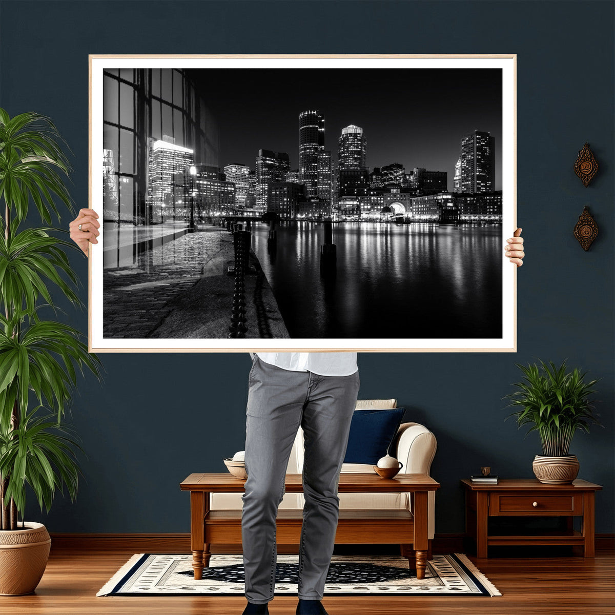 Boston Wall Art Canvas Print, Boston City Downtown Night