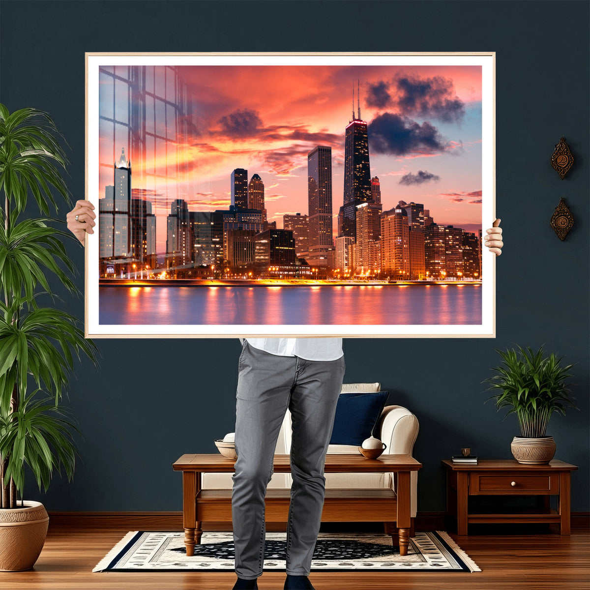 Chicago Wall Art Canvas Print - Chicago City Downtown Night