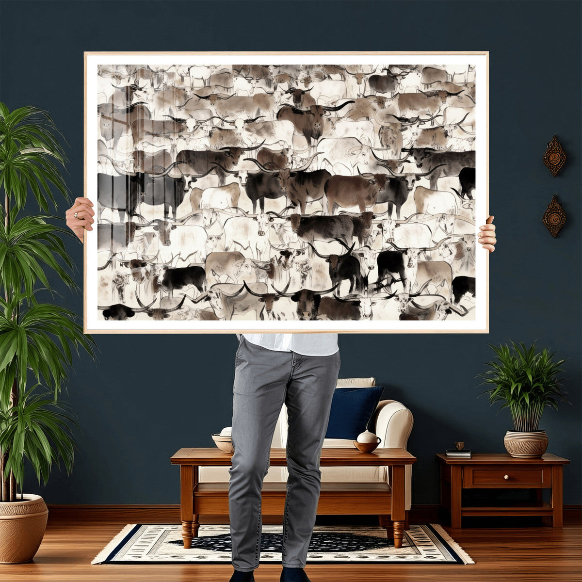 Abstract Texas Longhorn Print - Longhorn Herd Print for