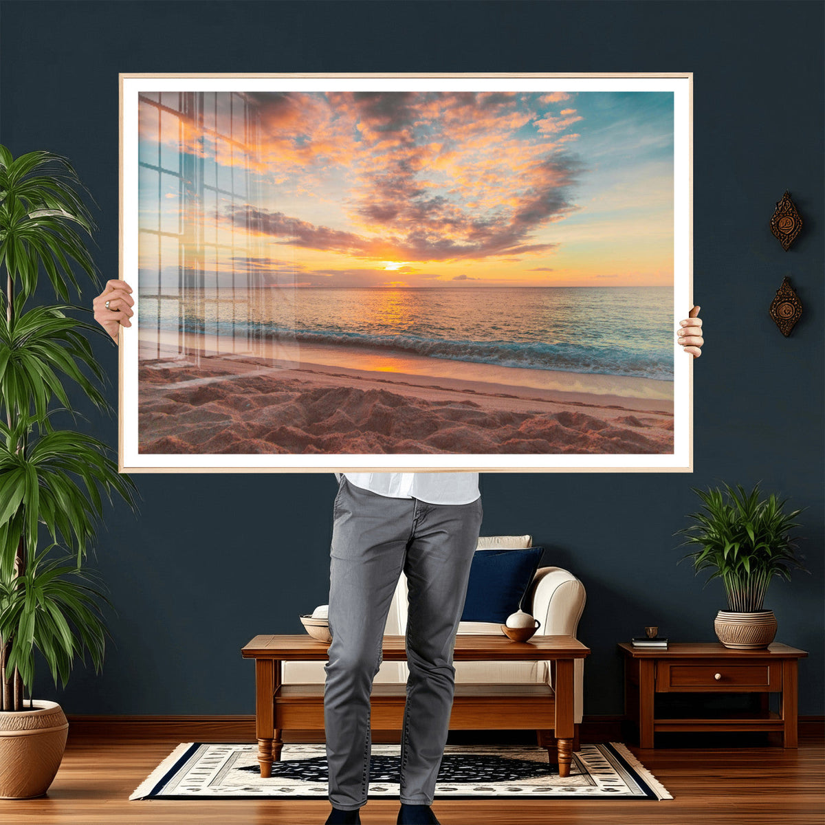 Sunset Beach Wall Art Canvas Print – Soft Coastal