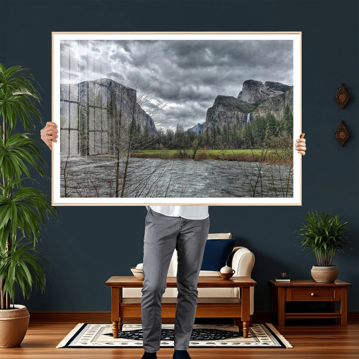 Yosemite Valley River Wall Art Canvas Print, Granite Cliffs