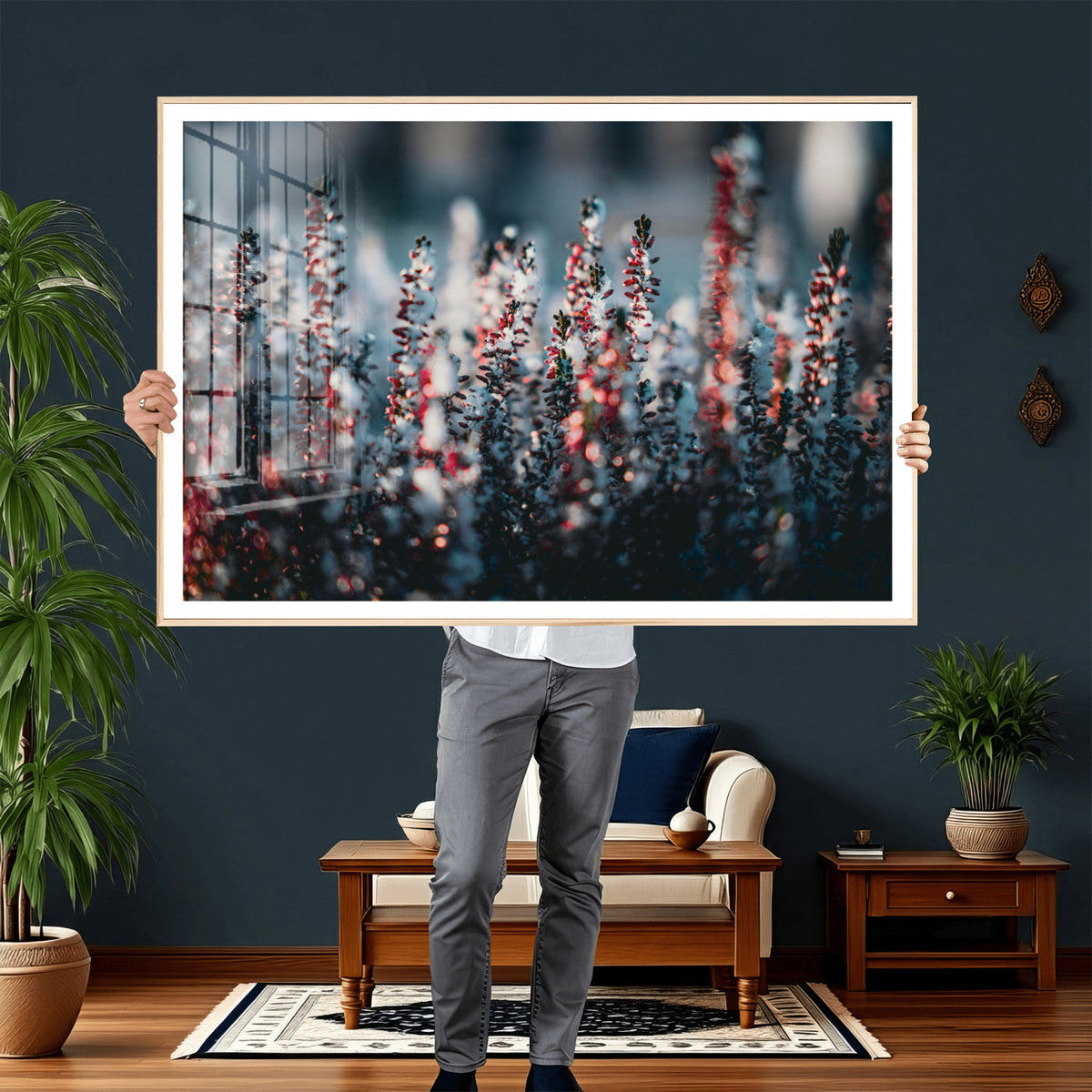 Winter Heather Wall Art Canvas Print, Frosted Floral Nature