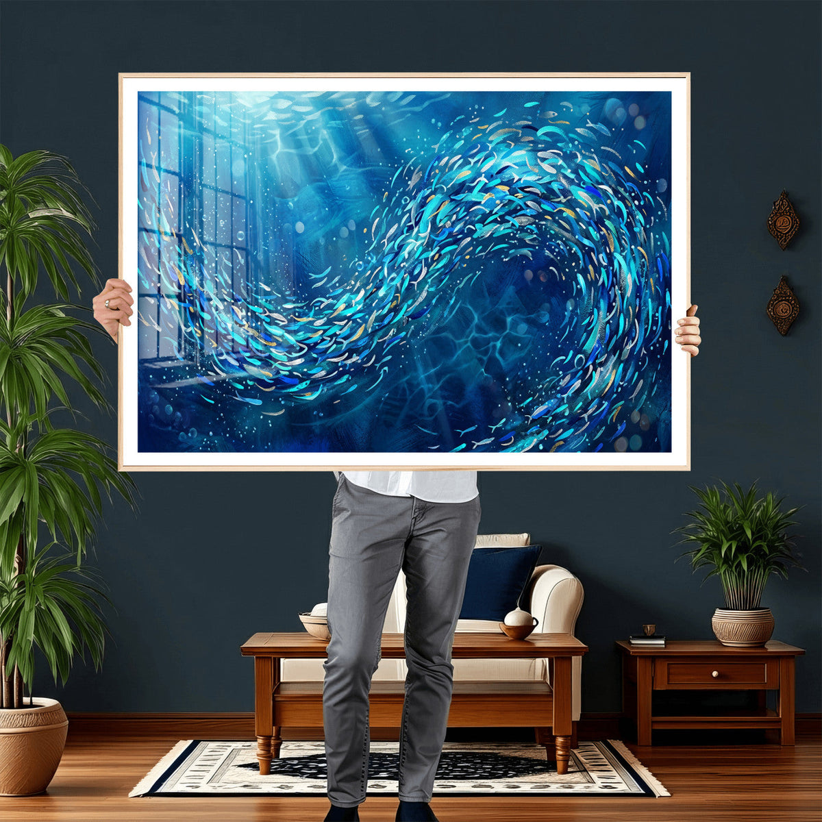 School of Fish Canvas Print | Blue Ocean Underwater Wall Art
