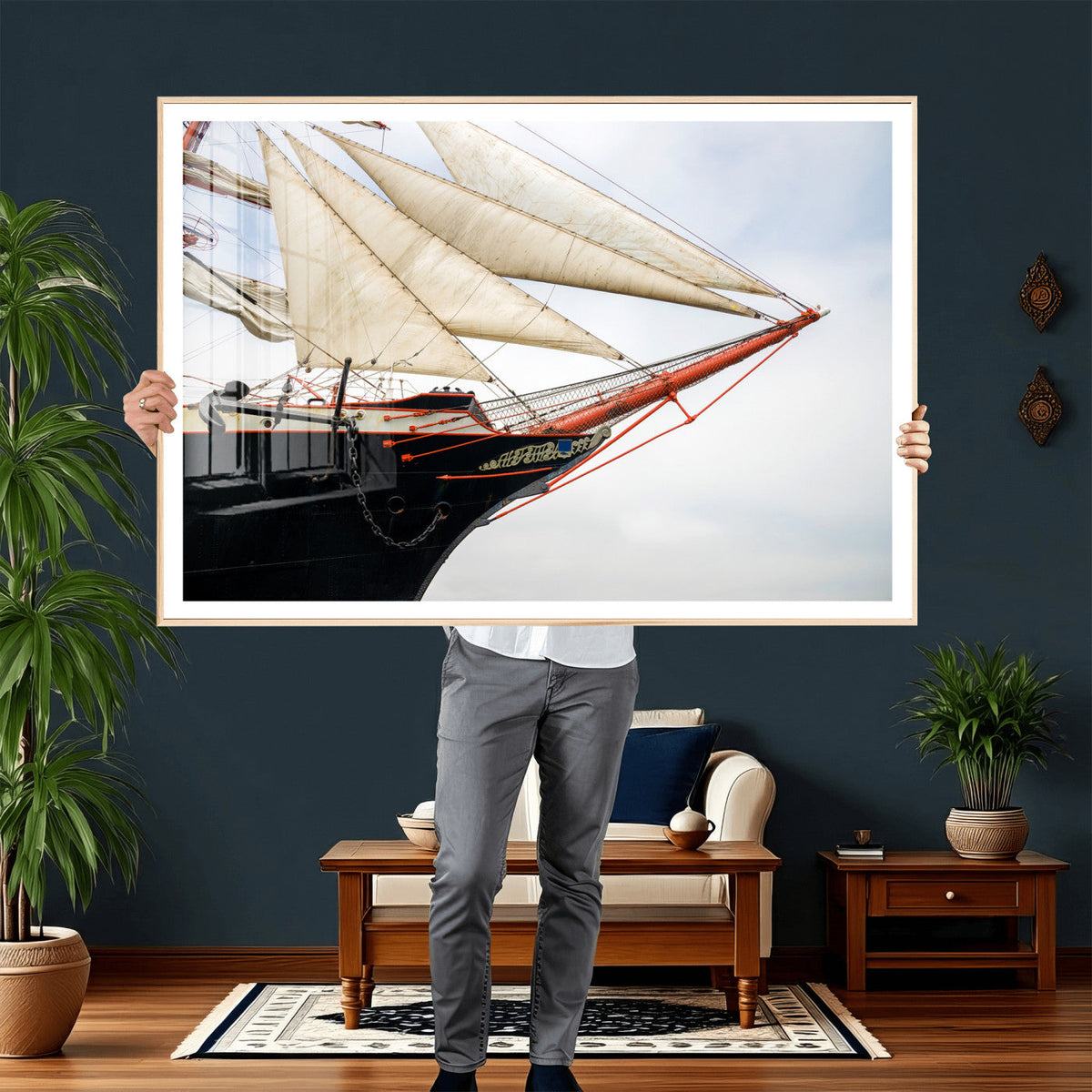 Sailboat Wall Art Canvas Print, Vintage Ship Bow Framed
