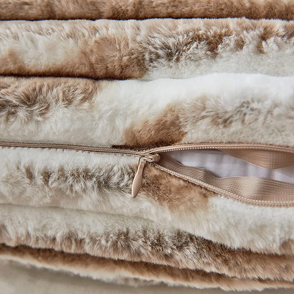 Coffee 18"x18" ribbed ombre faux fur throw pillow ultra-soft two-tone design luxury textured accent insert included