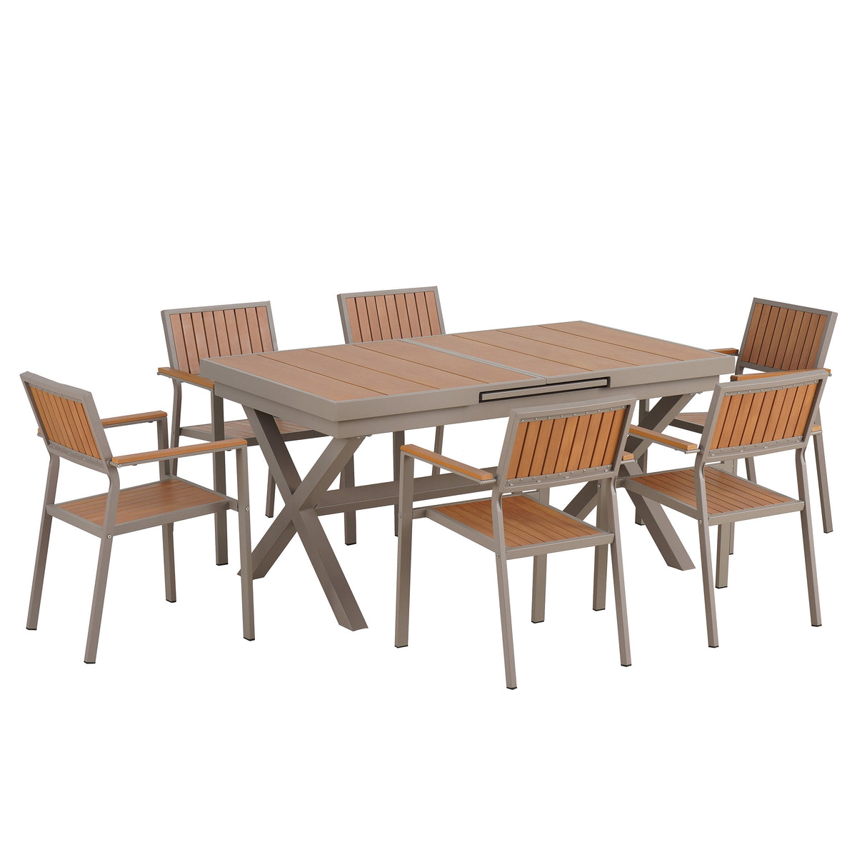 Outdoor Dining Set with Extendable Table and Six Chairs