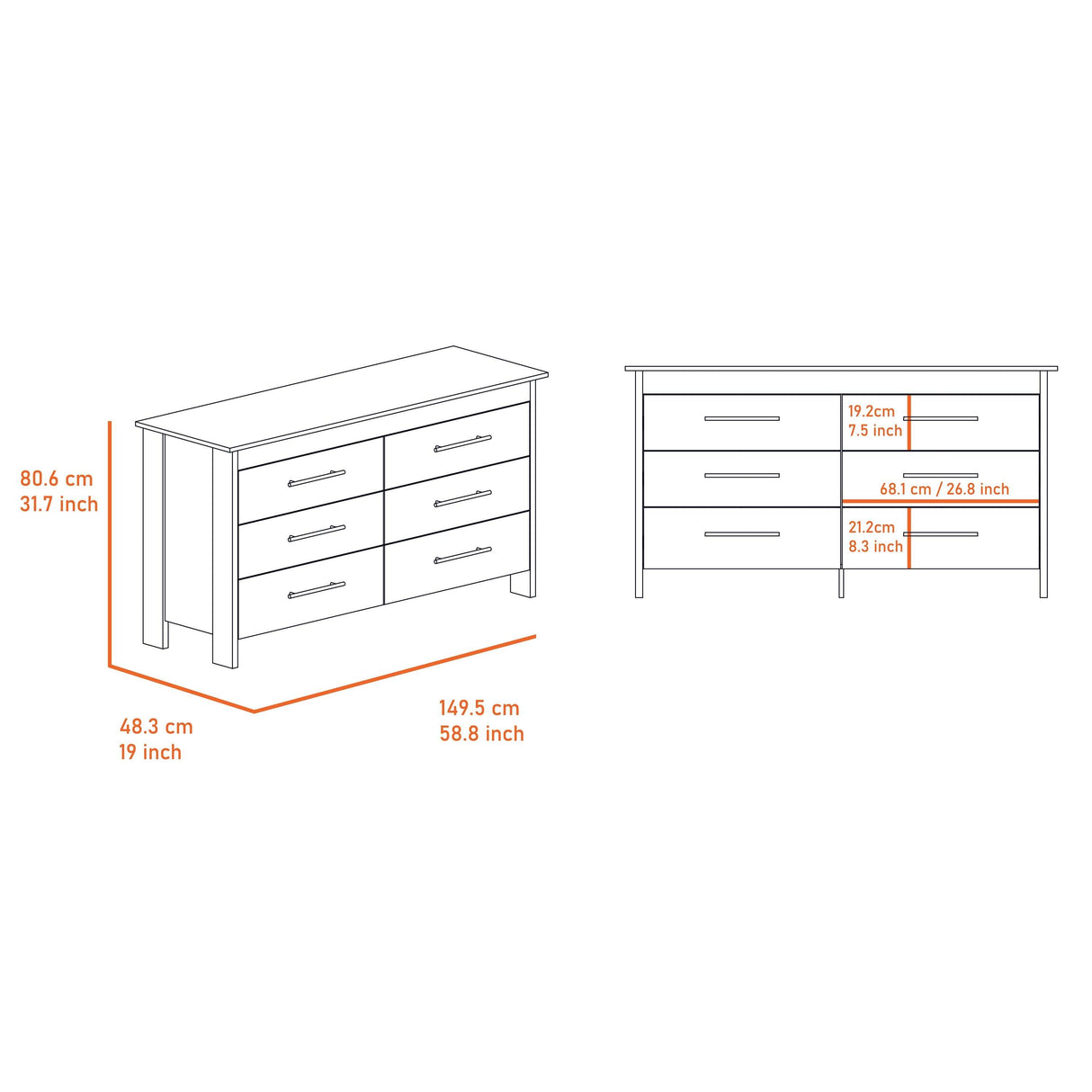 Canaan 2-Piece Bedroom Set, Armoire + Dresser, White