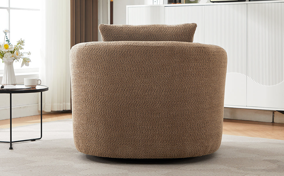 Chenille Upholstered 360° Swivel Chair with Throw Pillow, Dark Brown