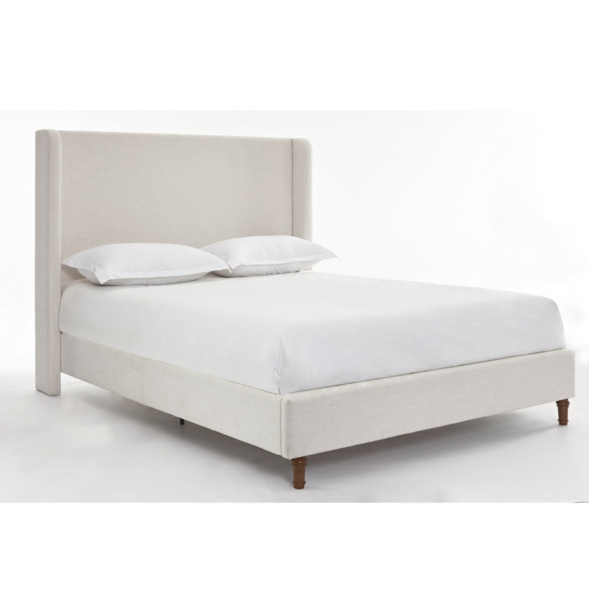 Hayden King Size Upholstered Wingback Bed with Textured Ivory Canvas and Tall 54" Headboard