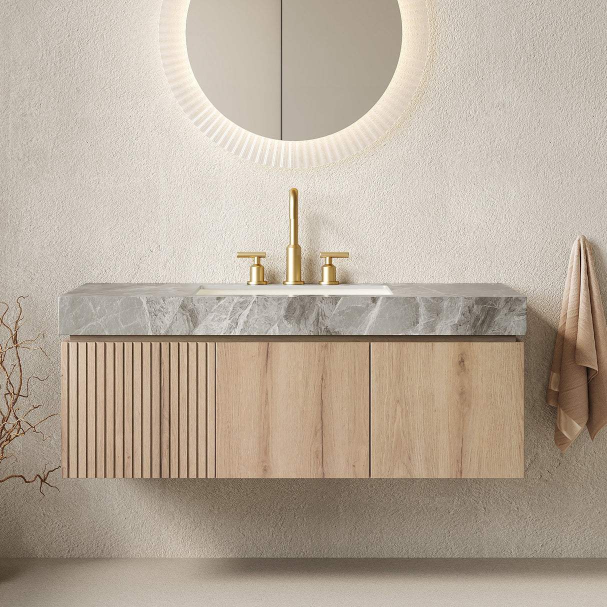 MURI 48" Bathroom Vanity & Sink, Floating Plywood Storage Cabinet