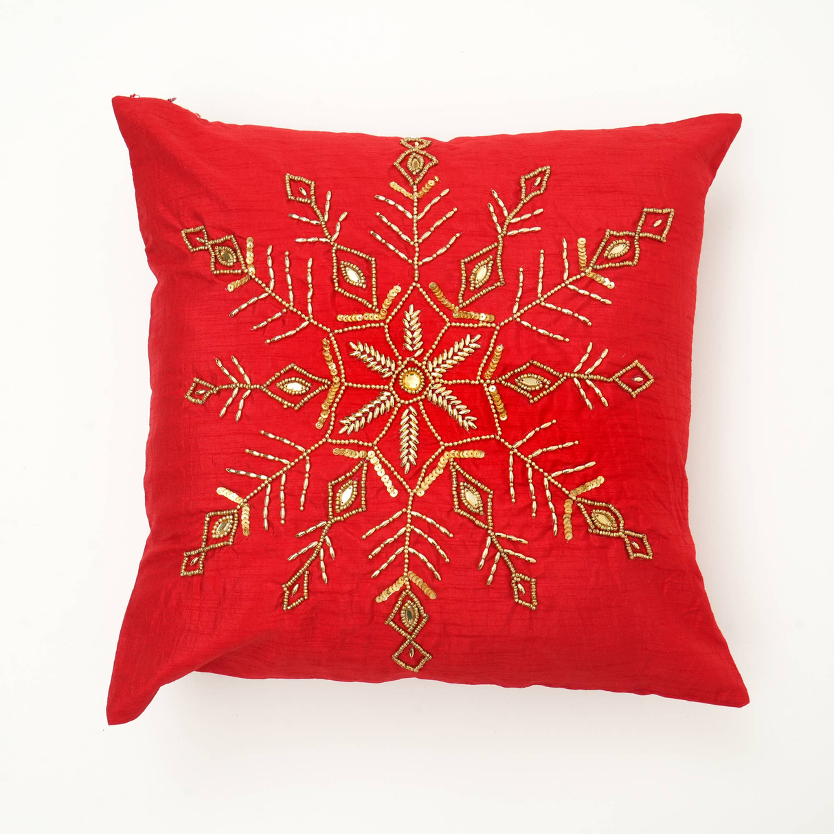 Handcrafted Snowflake Embroidered Cotton Pillow