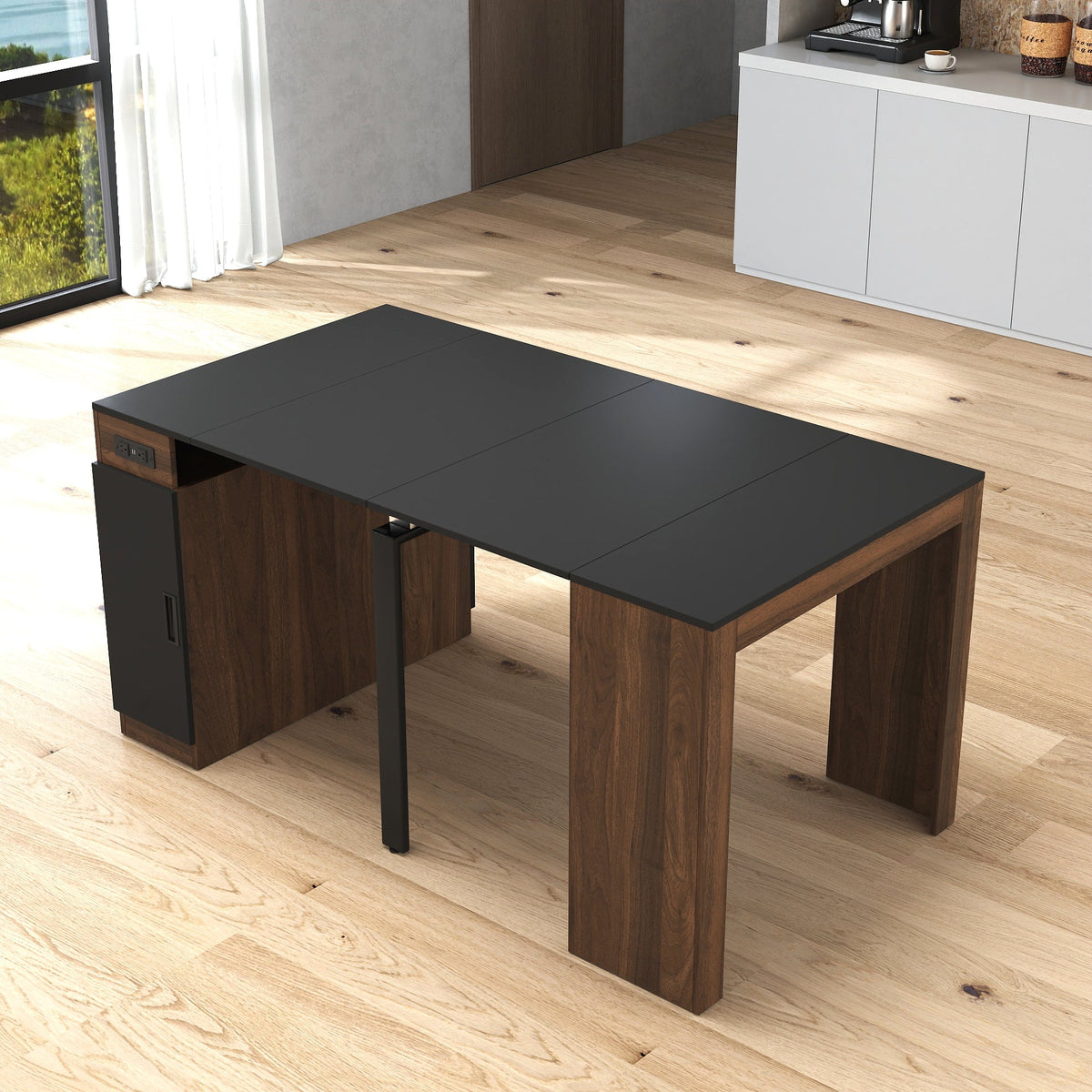 Modern Multifunctional Extendable Dining Table with Outlet