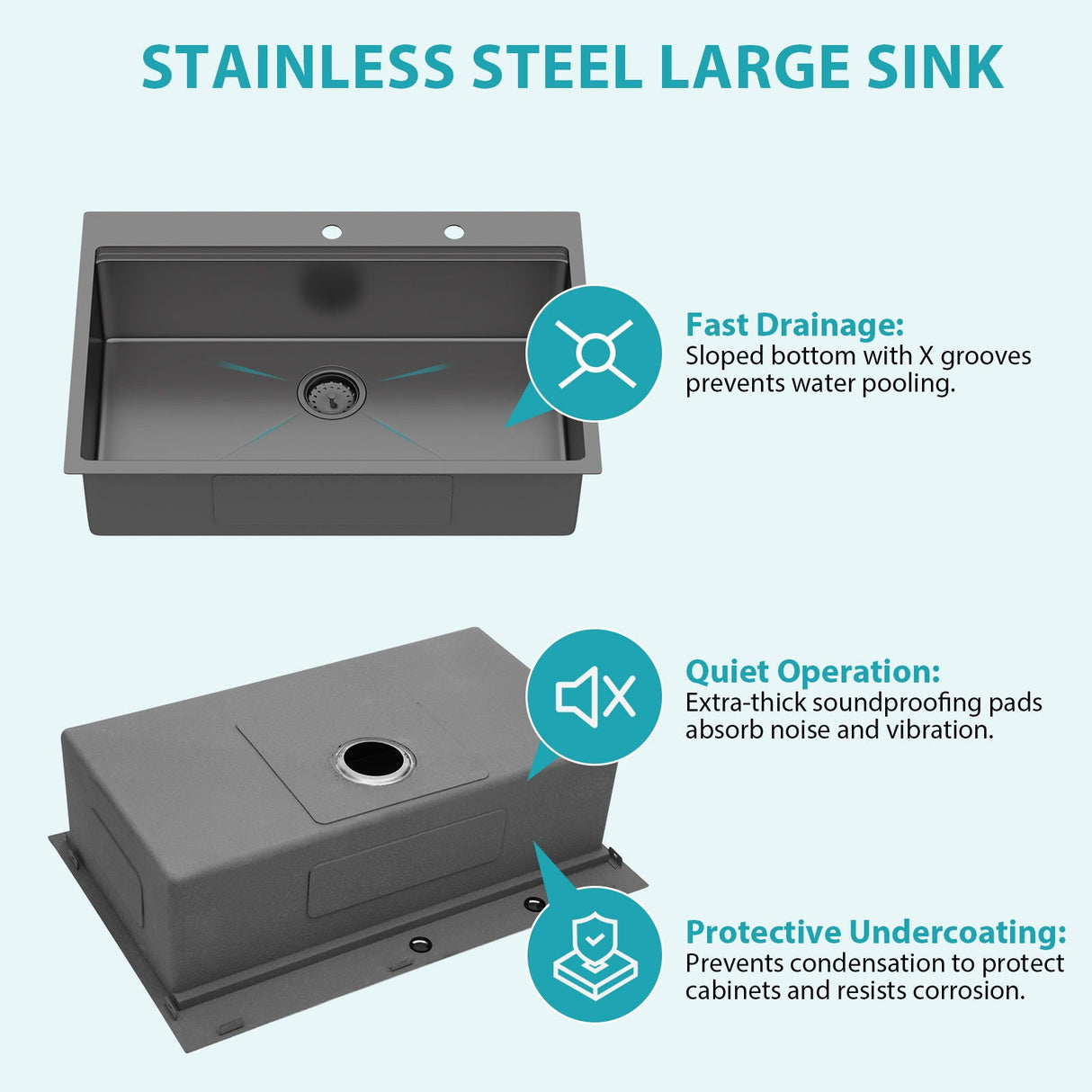 Drop In Workstation Sink Topmount Single Bowl With Pull Out Faucet And Soap Dispenser - Gunmetal Black
