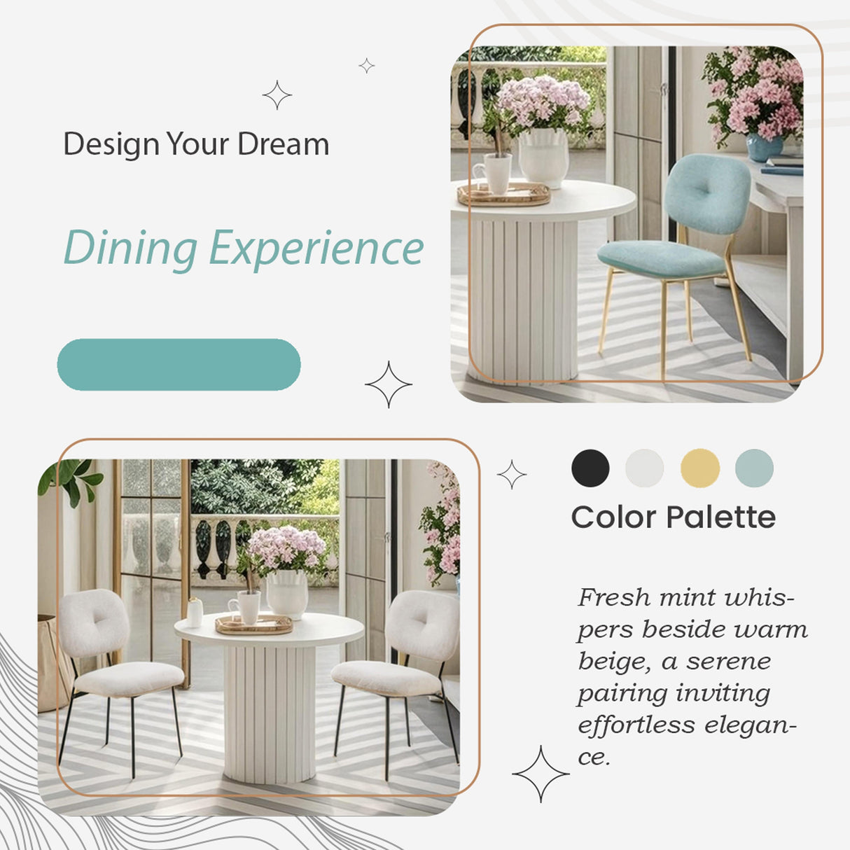 Modern 4-Person Dining Set with Bamboo & MDF Table and Fabric Chairs
