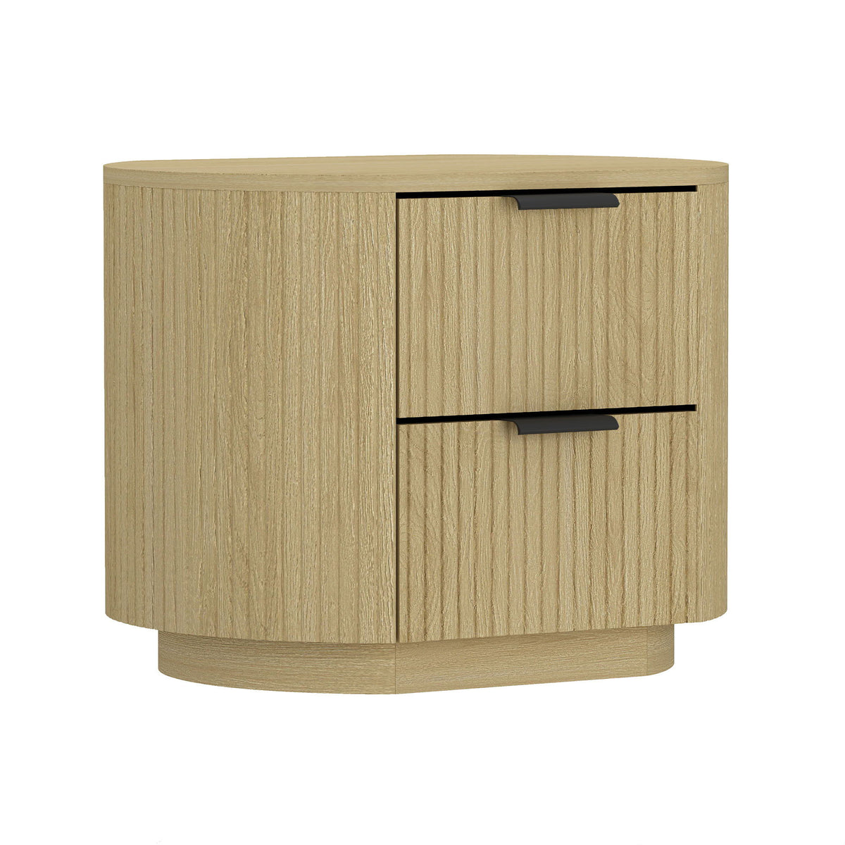 Oak Nightstand with 2 Drawers – Ribbed Texture