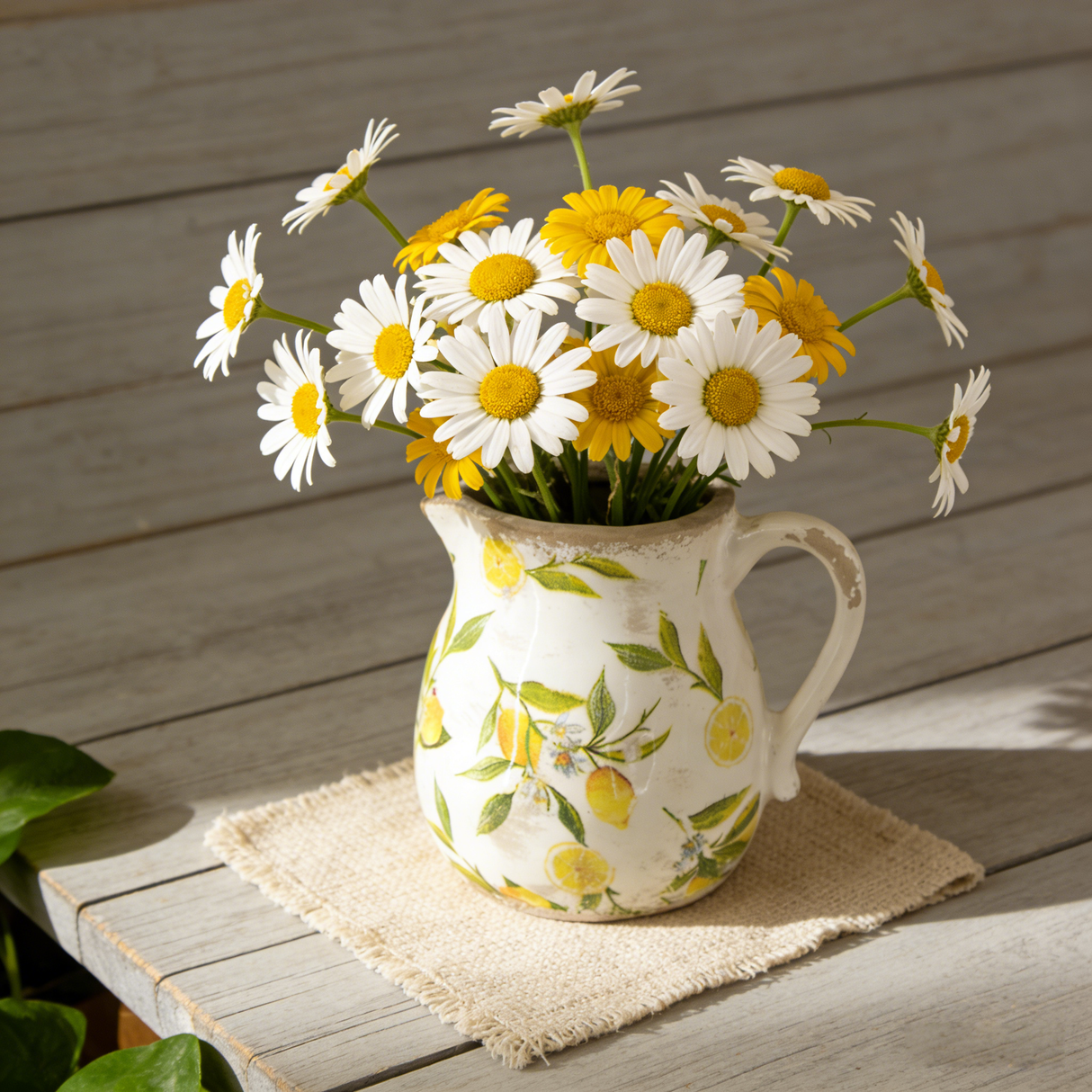 Distressed White Ceramic Pitcher Vase