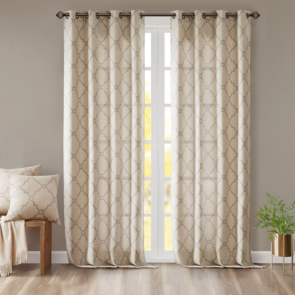 Fretwork Print Grommet Top Window Curtain Panel (One Panel)