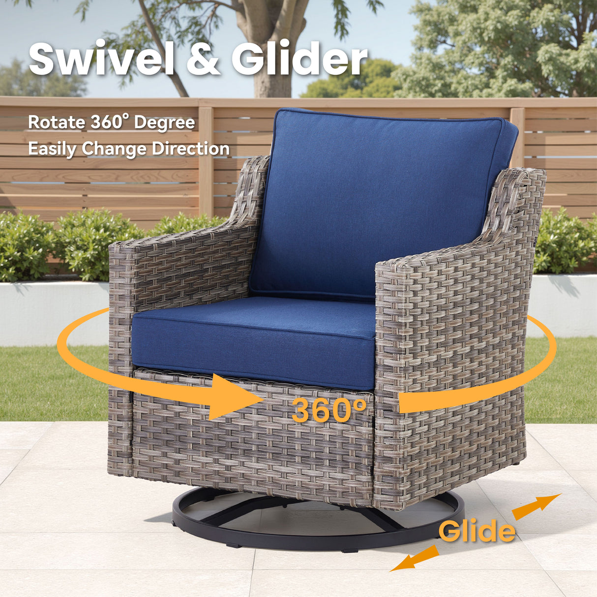 Swivel Outdoor Chairs Set of 2, with Glass-Top Side Table, 3 Pieces