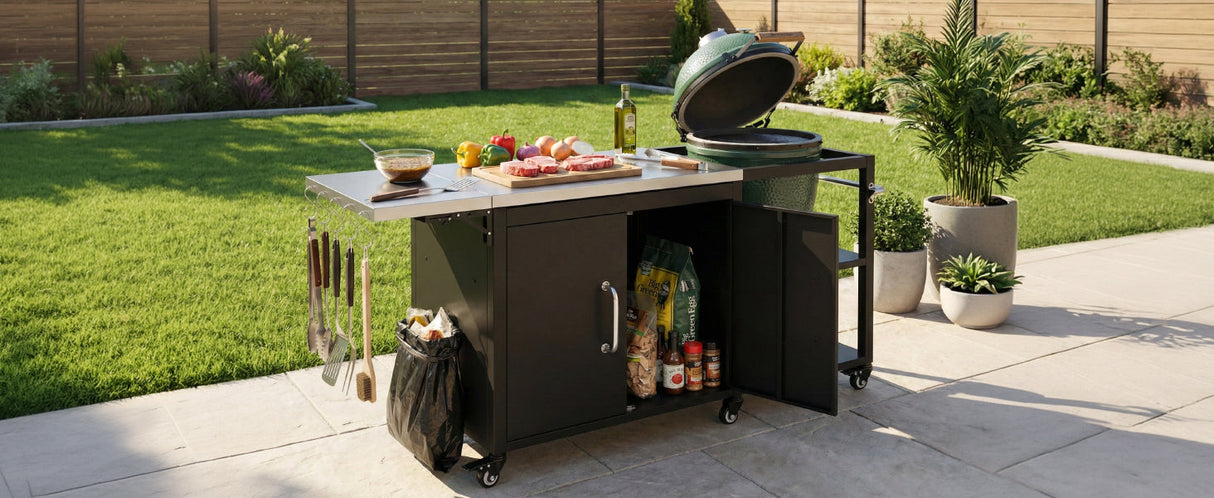 K&K 76.6' Outdoor Grill Cart with Storage Cabinet