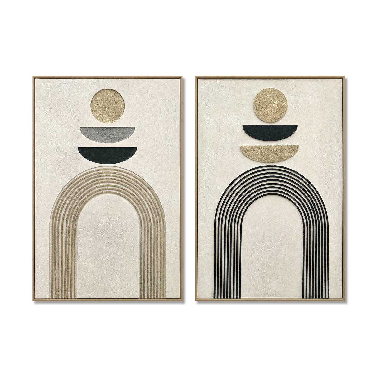 24x36 Set of 2 Framed Boho Abstract Wall Art, Neutral Antique