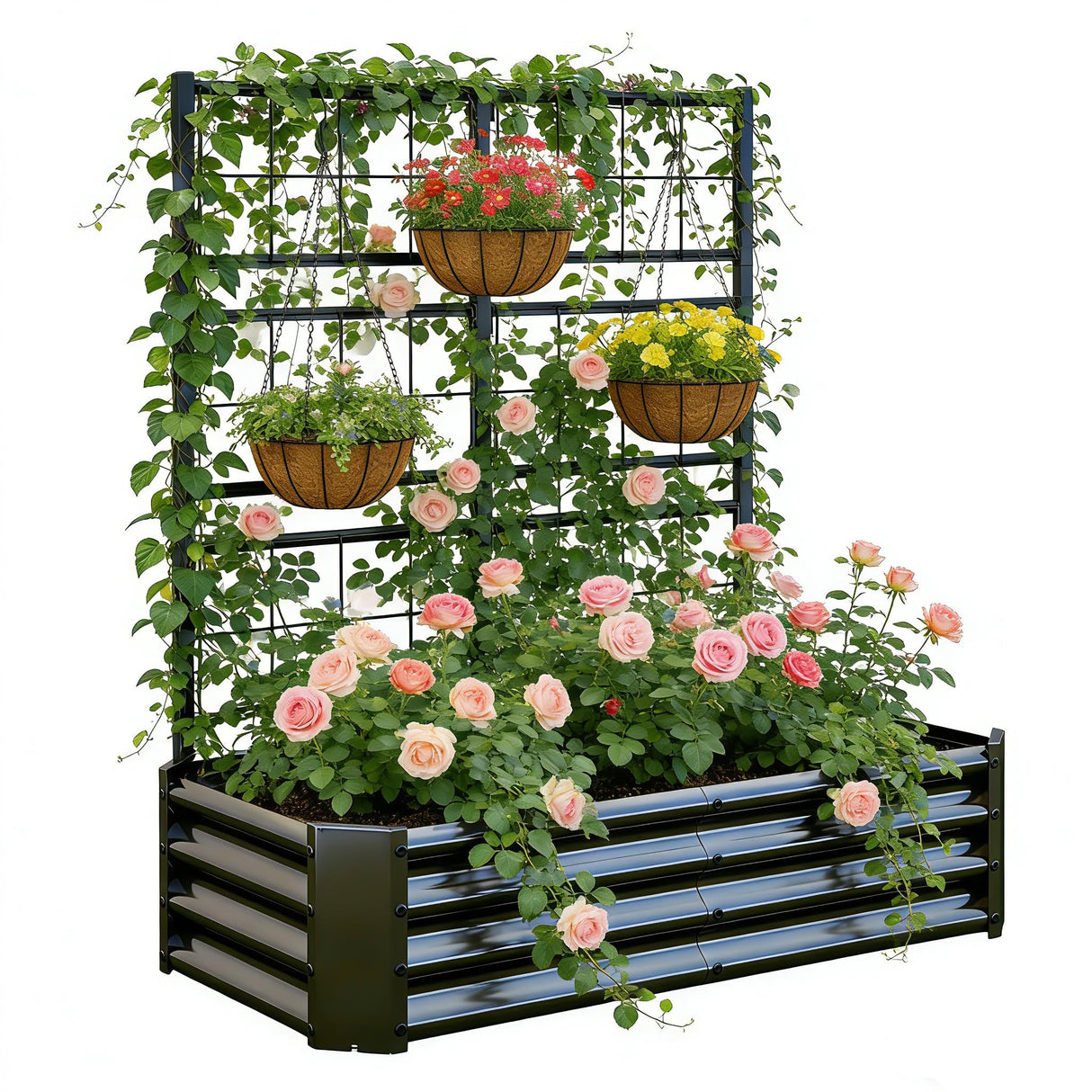 4x2x1FT Galvanized Raised Garden Bed with Arch Trellis