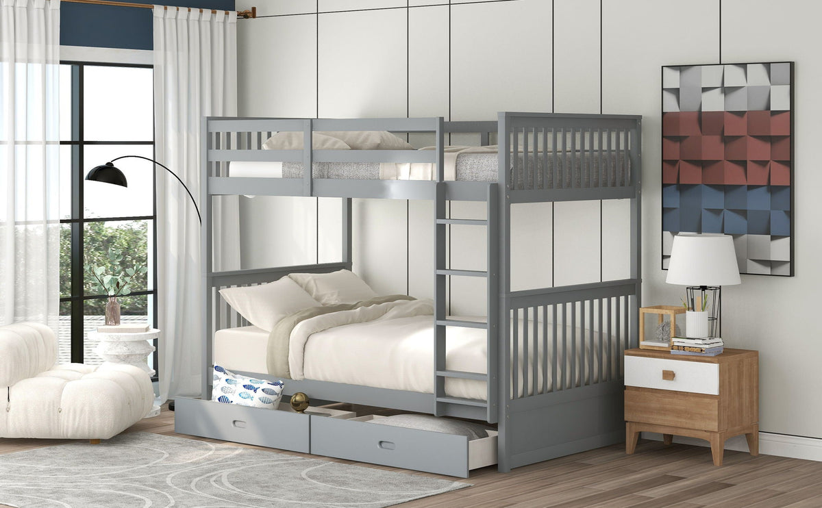 Bunk Bed With Ladders And 2 Storage Drawers