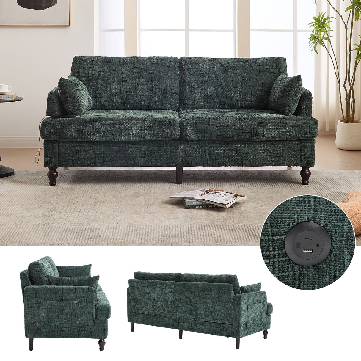 2 Seater Sofa With LED Light, USB Charging Port, And Storage Bag
