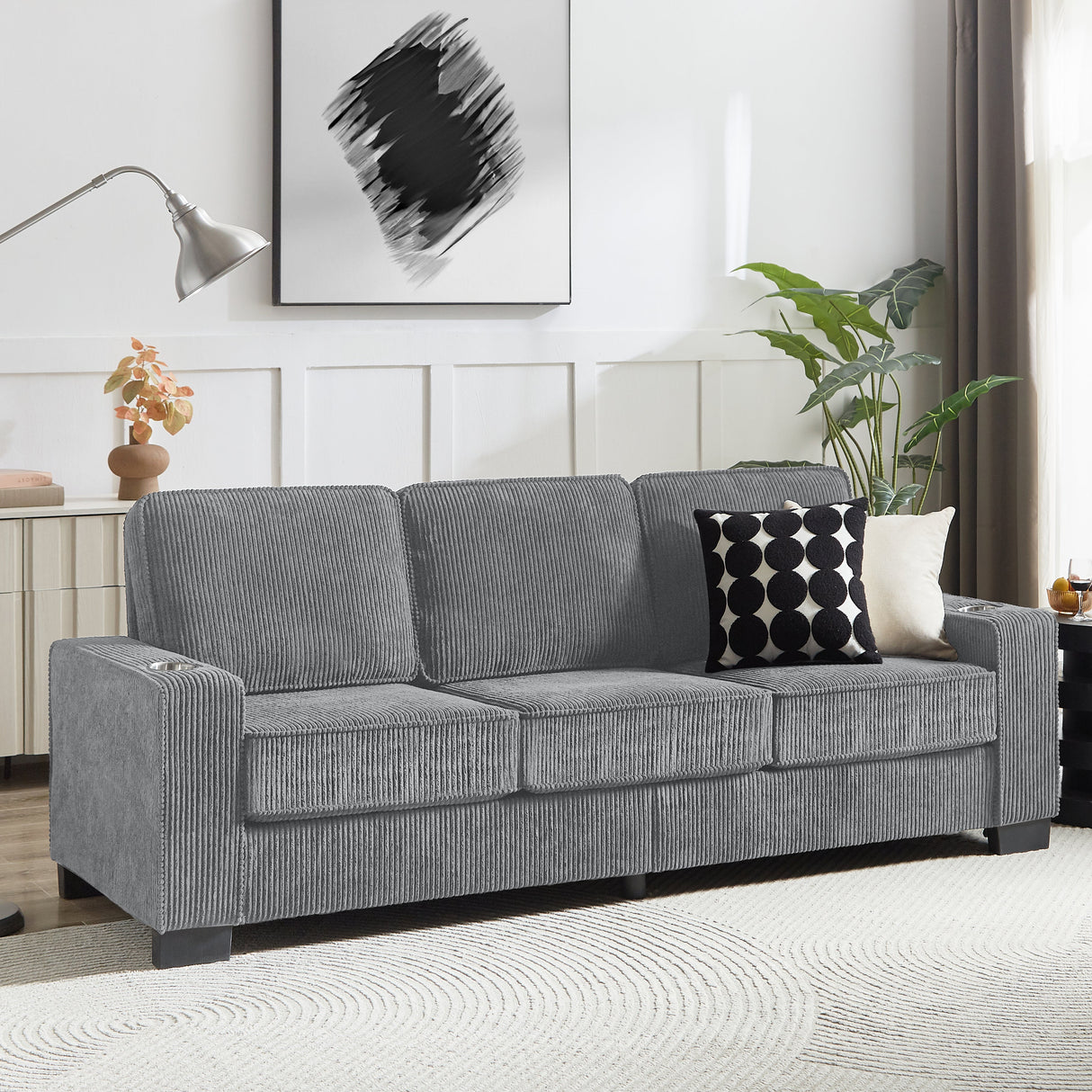 Modern Corduroy 3-Seater Sofa