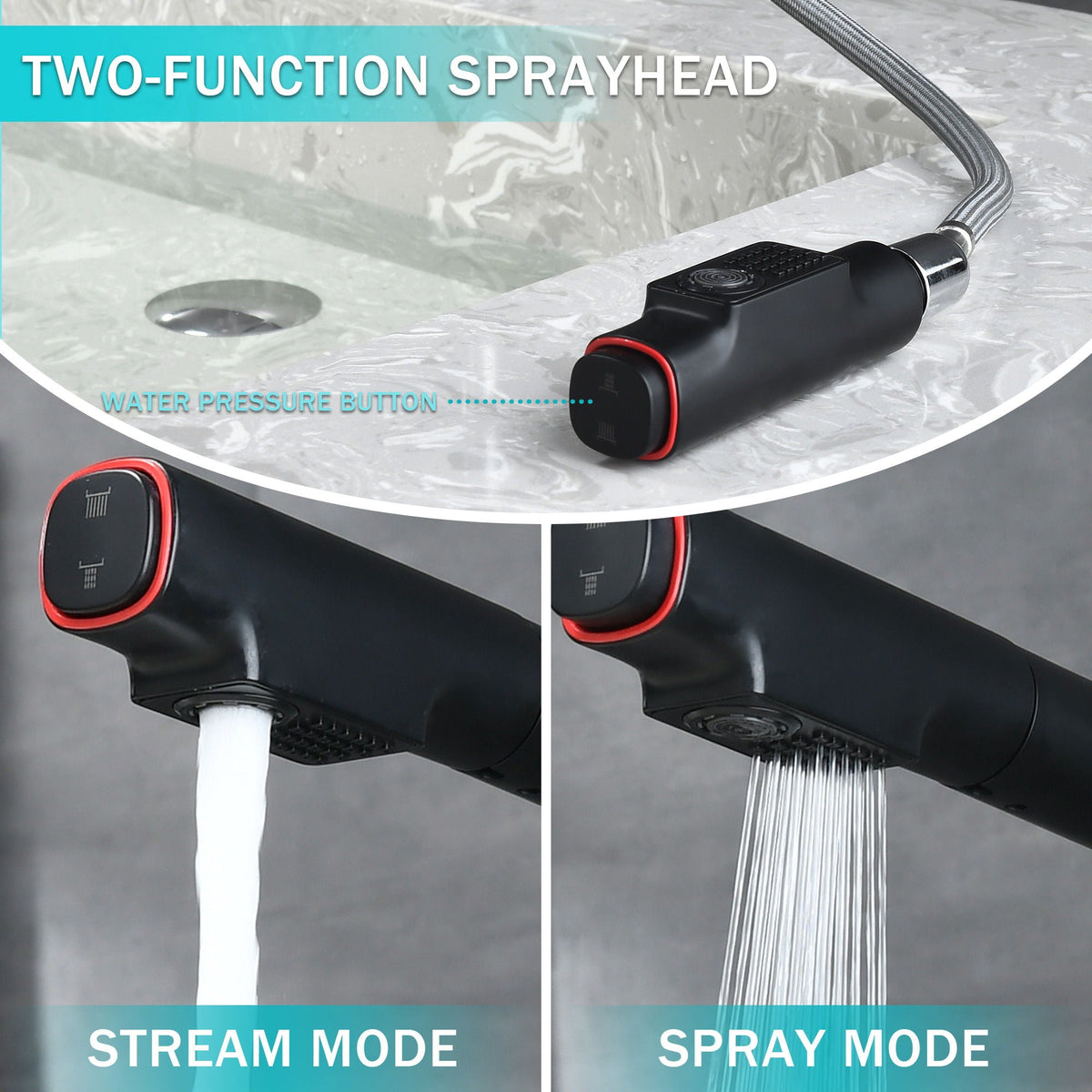 Pull Down Vessel Faucet With Lift Spout & Dual Spray Modes