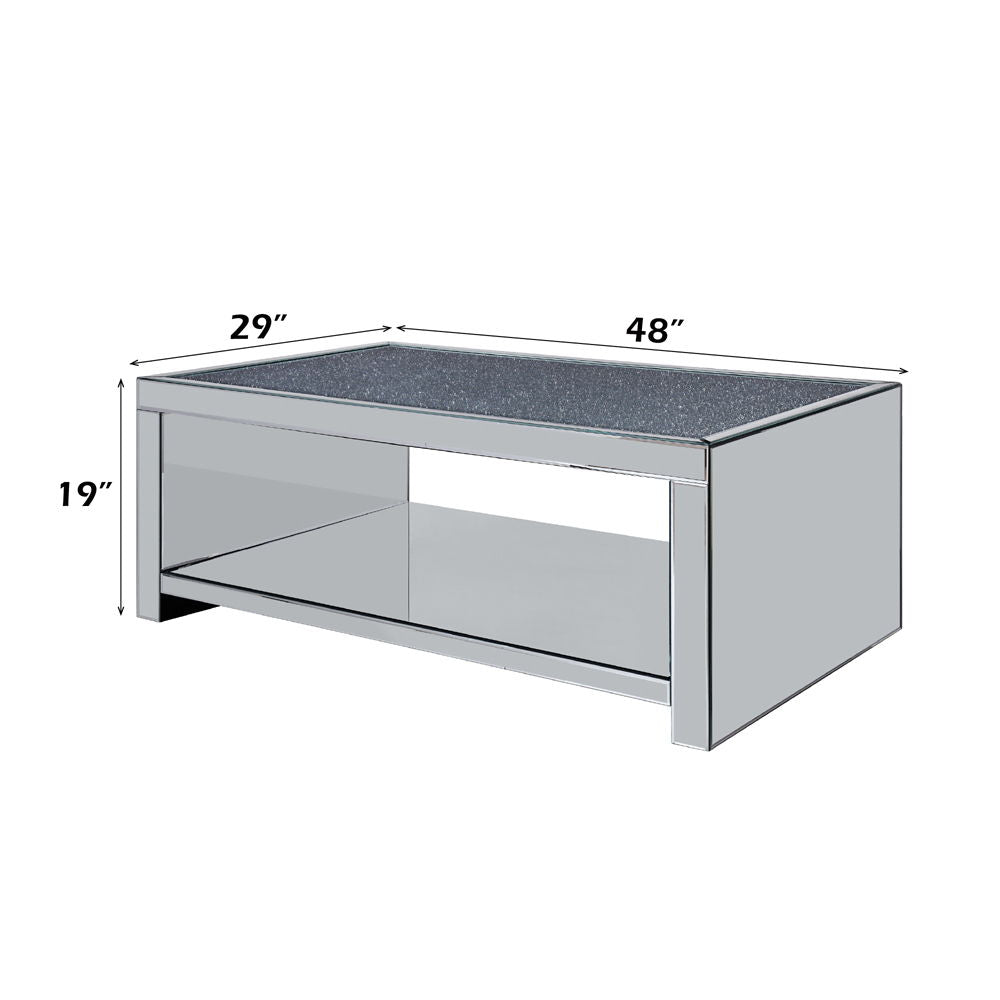 Noralie - Coffee Table - Clear Glass, Mirrored & Faux Diamonds