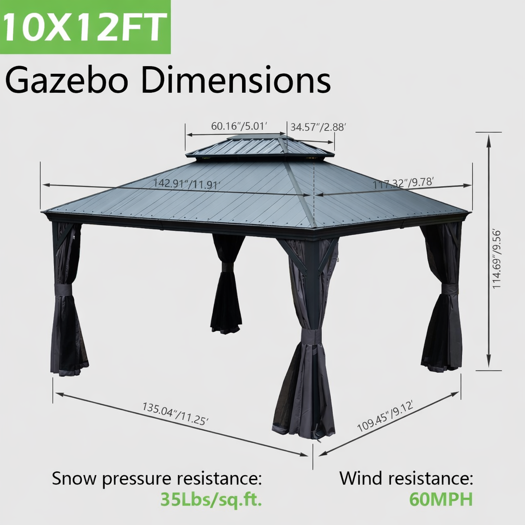 10'x12' Hardtop Gazebo with Resin Roof