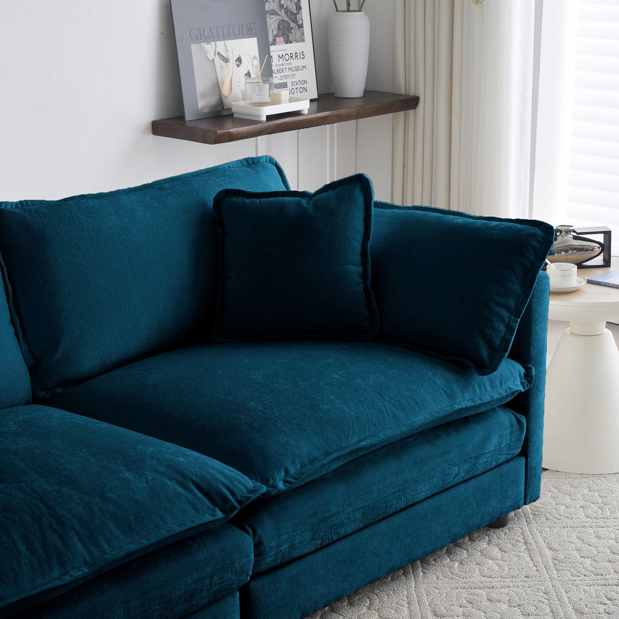 2-Piece Upholstered Sectional Sofa Set in Blue Chenille