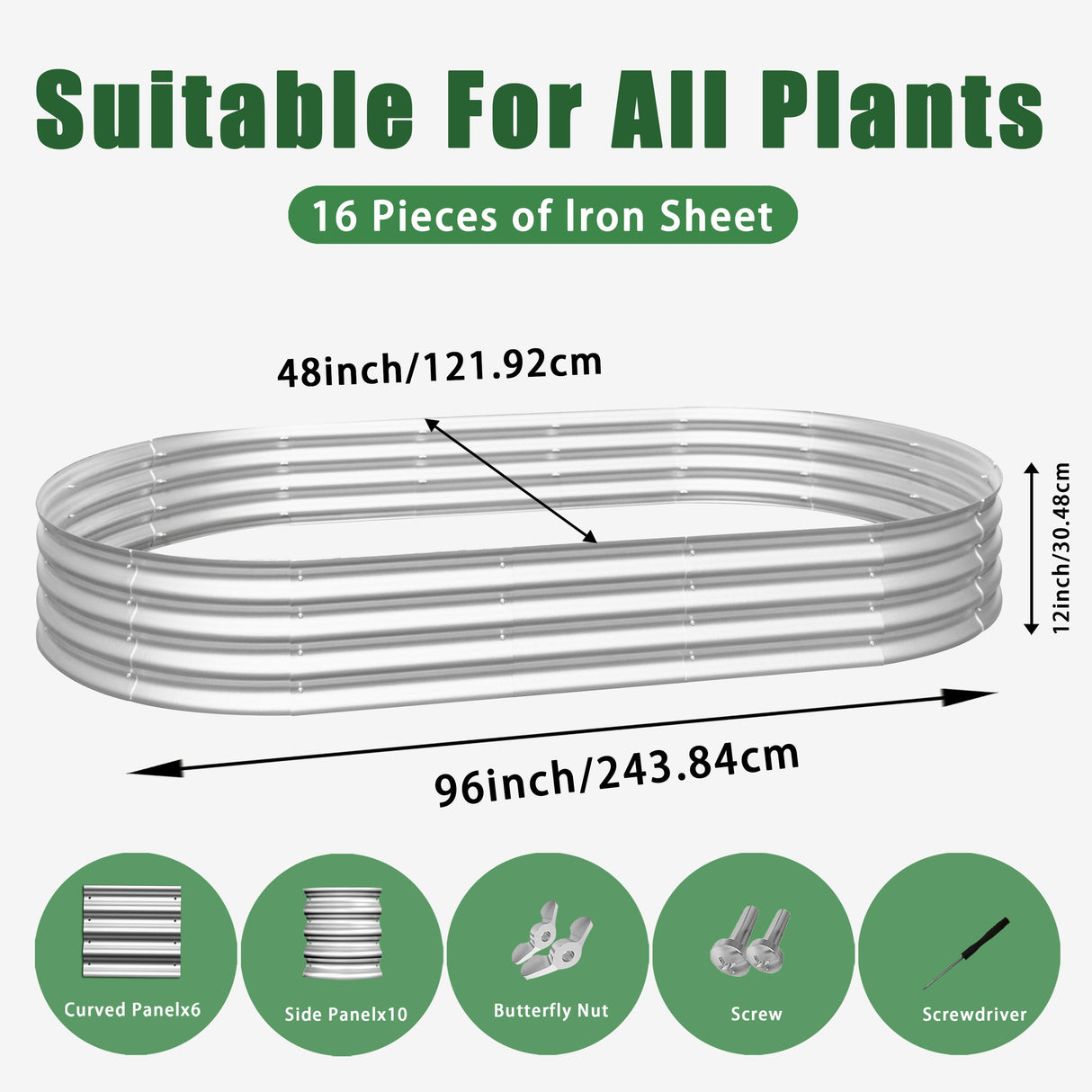 Heavy Duty Galvanized Raised Garden Bed Kit 8x4x1ft